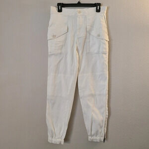 James Perse White Linen Blend Zip Ankle Jogger Pants